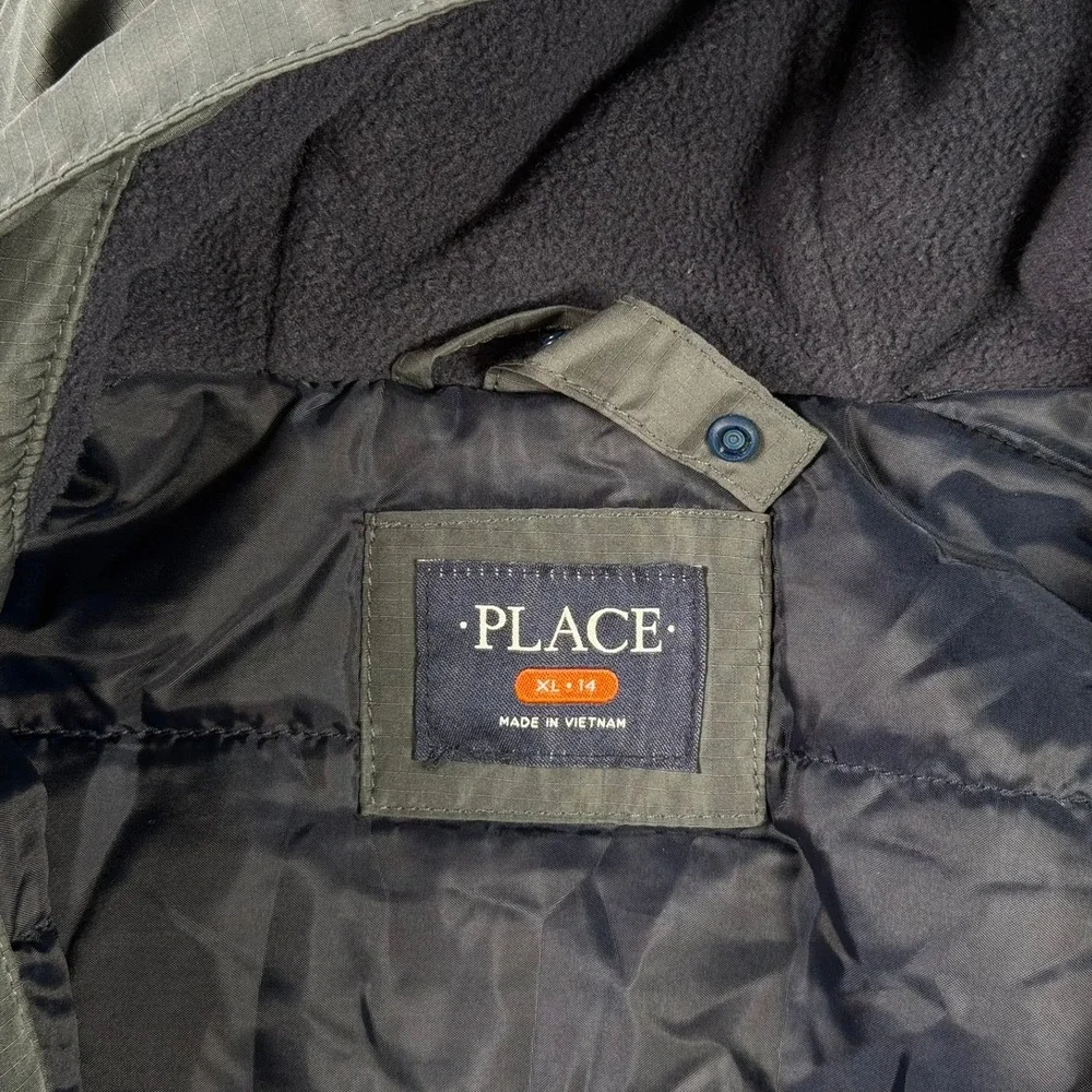 The Children's Place Puffer Jacket Boys XL 14 Blue Grey Colorblock Fleece Lined